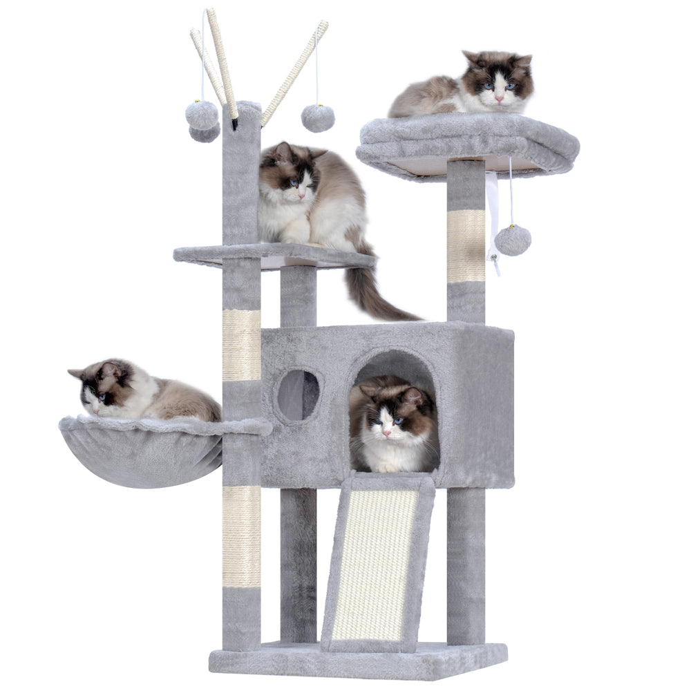 Hey-brother Cat Tree Tower with removable teaser wands for interactive indoor play