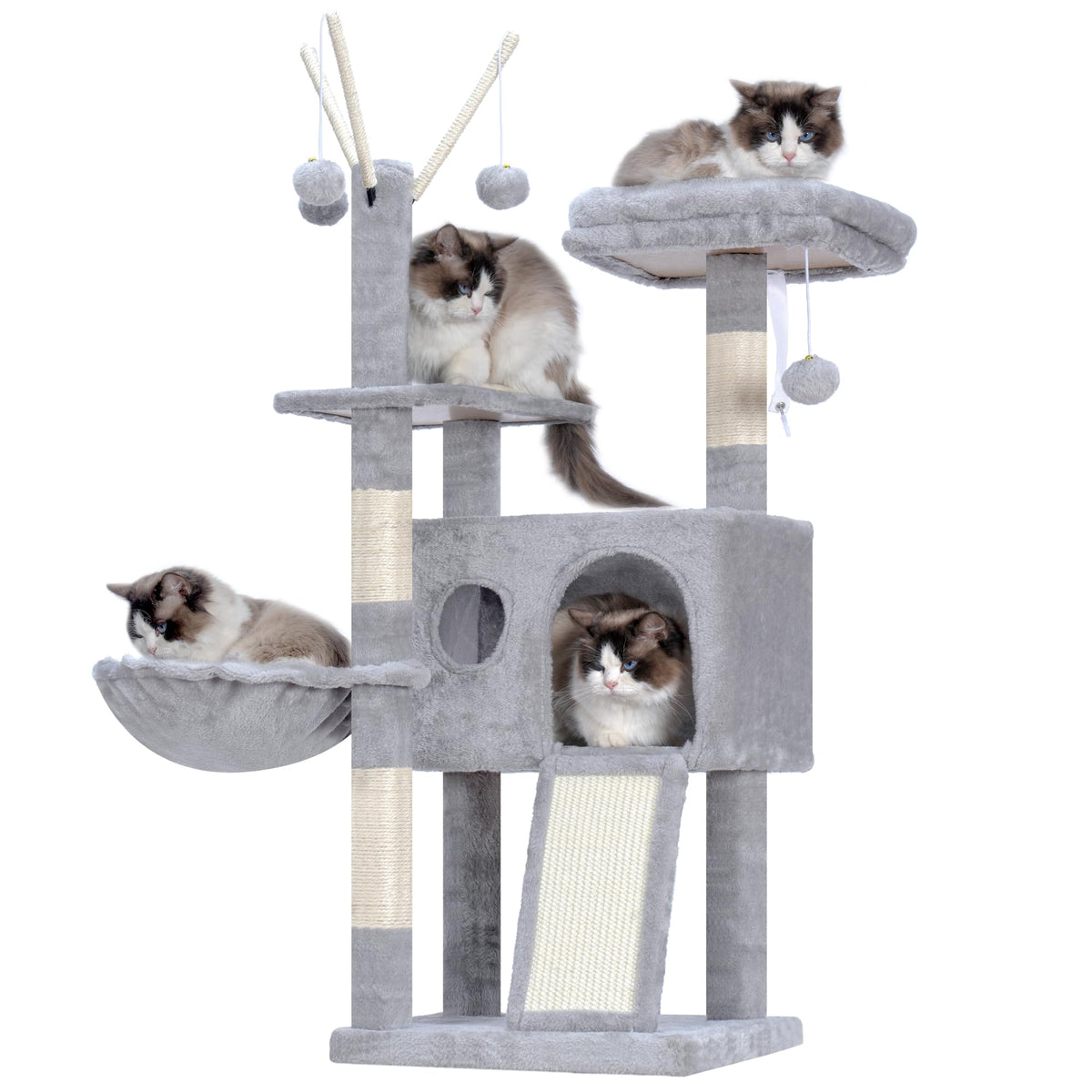 Hey-brother Cat Tree Tower with removable teaser wands for interactive indoor play
