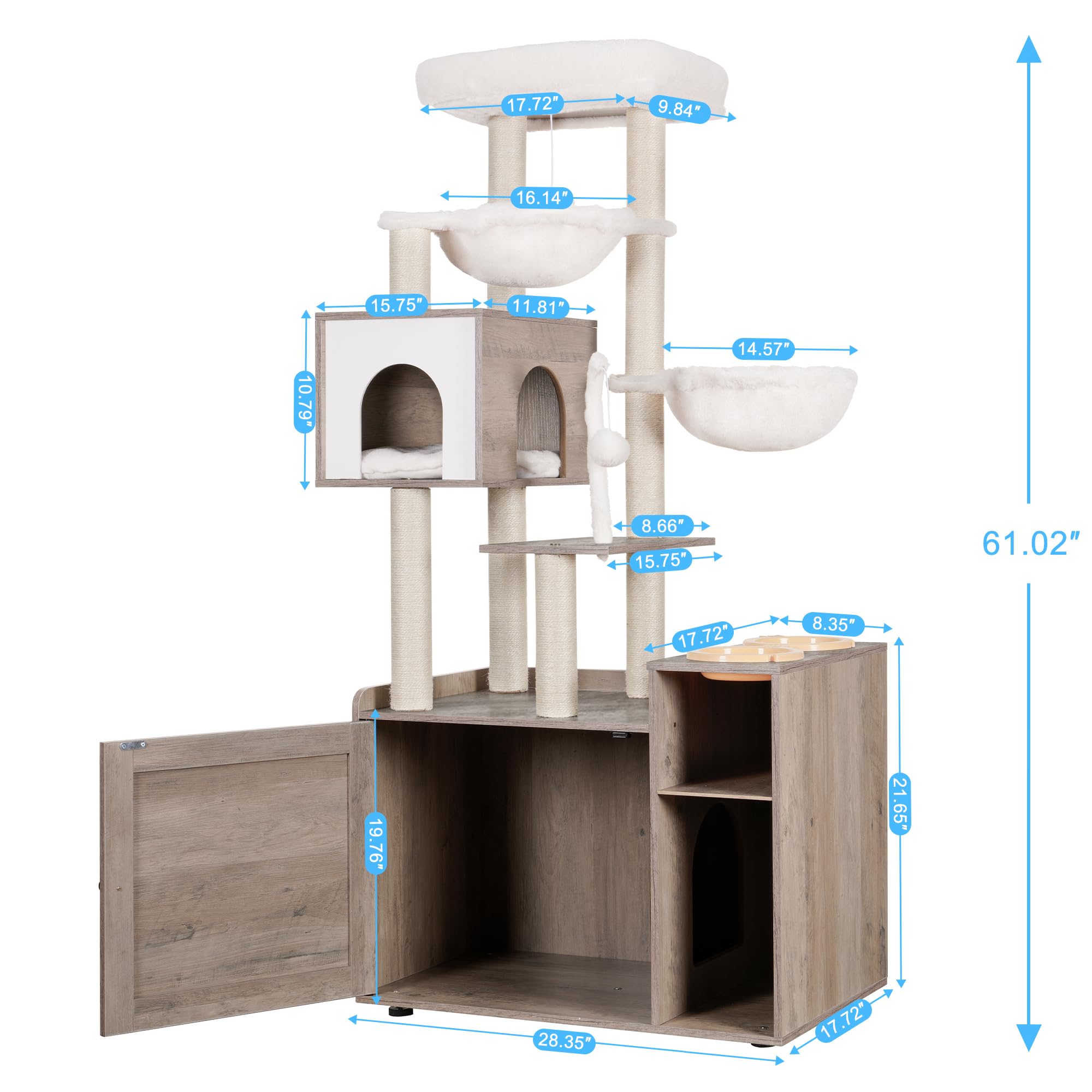 Hey-brother MPJ115SG cat tree two hammocks invite cozy naps and secure lounging.
