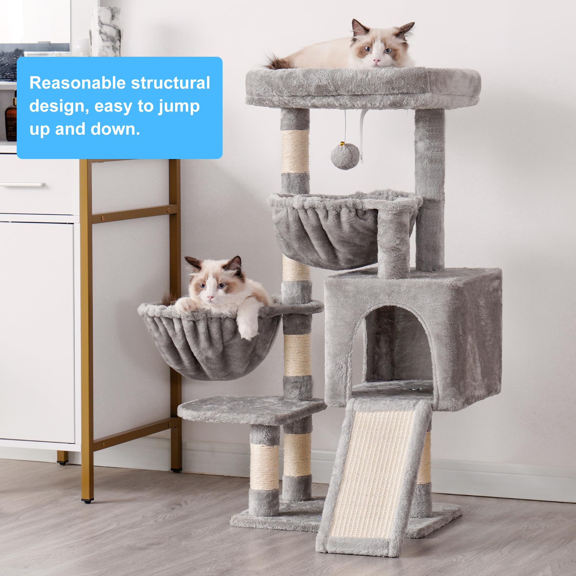 Hey-brother MPJ006SW cat tree with two cozy hammocks for secure lounging