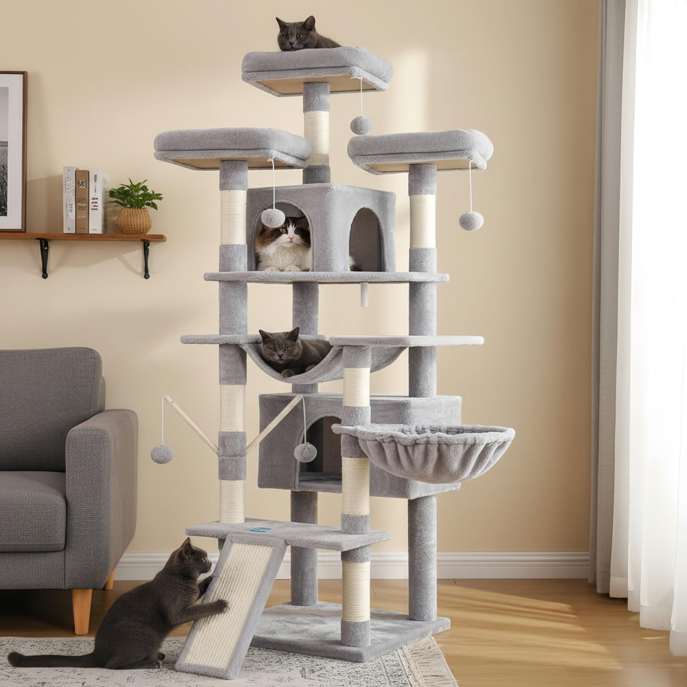 Hey-brother cat tree-wide-scratching-board provides durable claw surfaces for cats.