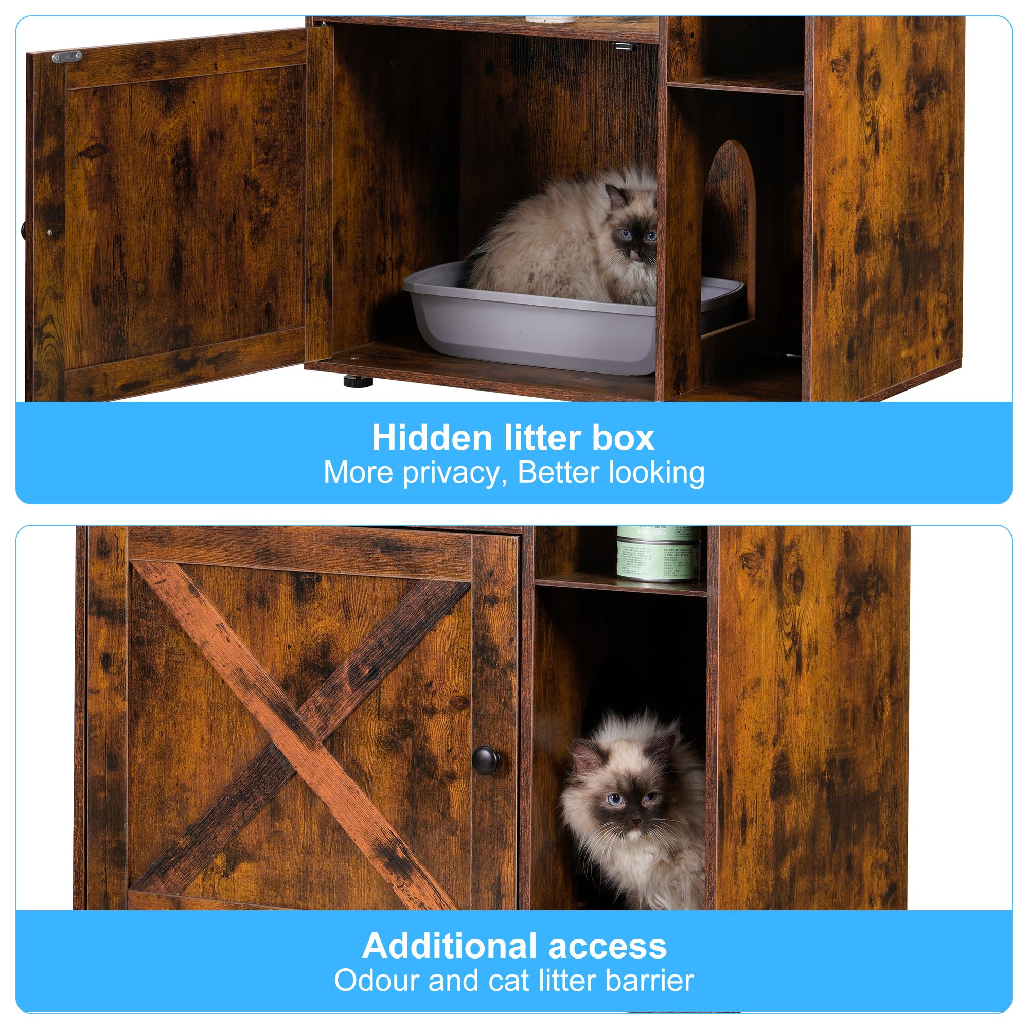 Hey-brother cat tree wood rustic brown finish adds natural style.