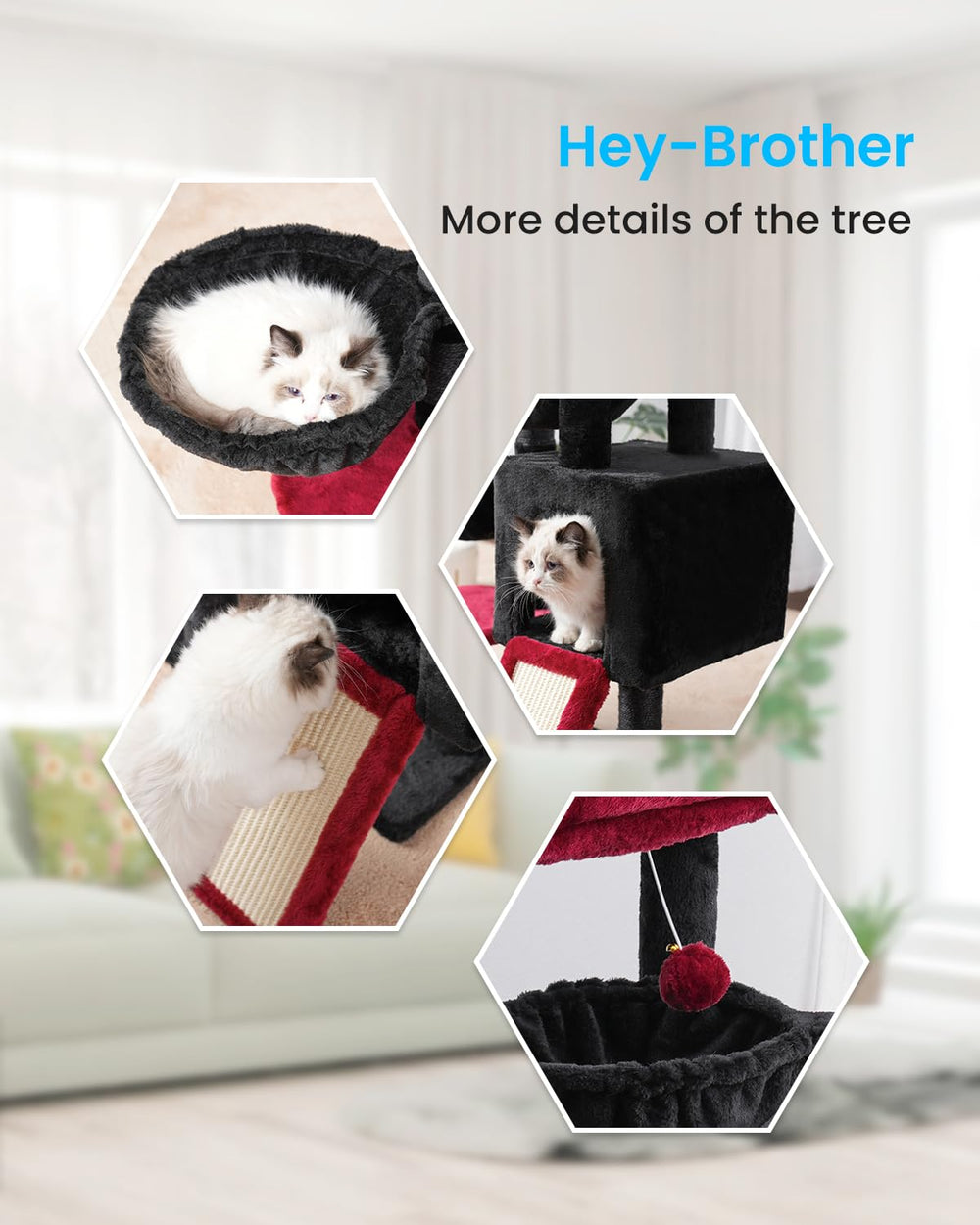 Hey-brother Gothic cat tree plush ball toy adds playful interaction