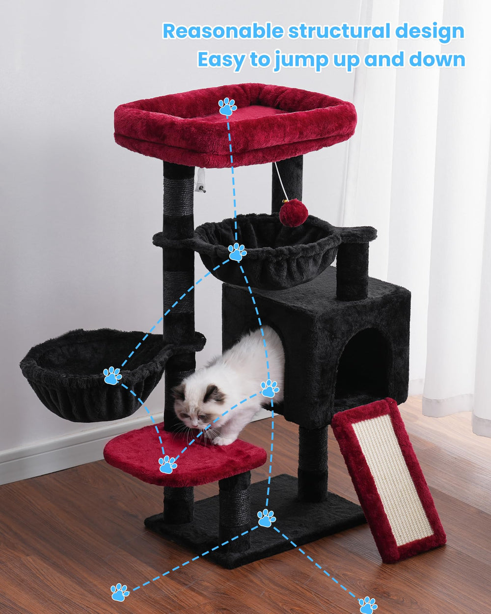 Hey-brother Gothic cat tree strengthened baseboard boosts overall stability