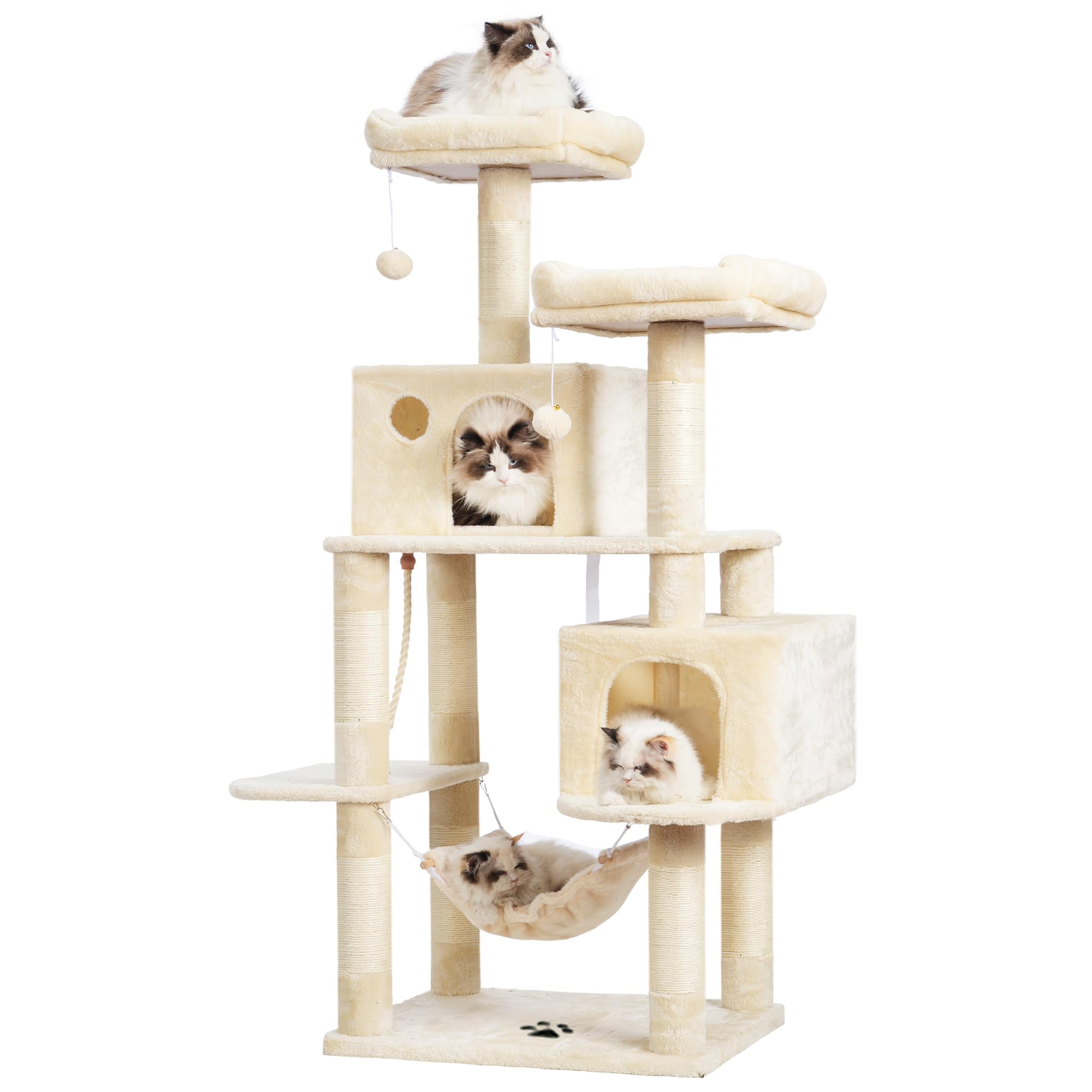 Hey-brother cat tree with beige sisal posts for durable scratching and play.