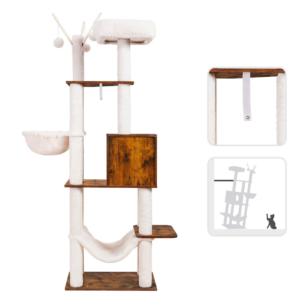 Hey-brother wooden cat tree assembled image demonstrates solid construction and stability.