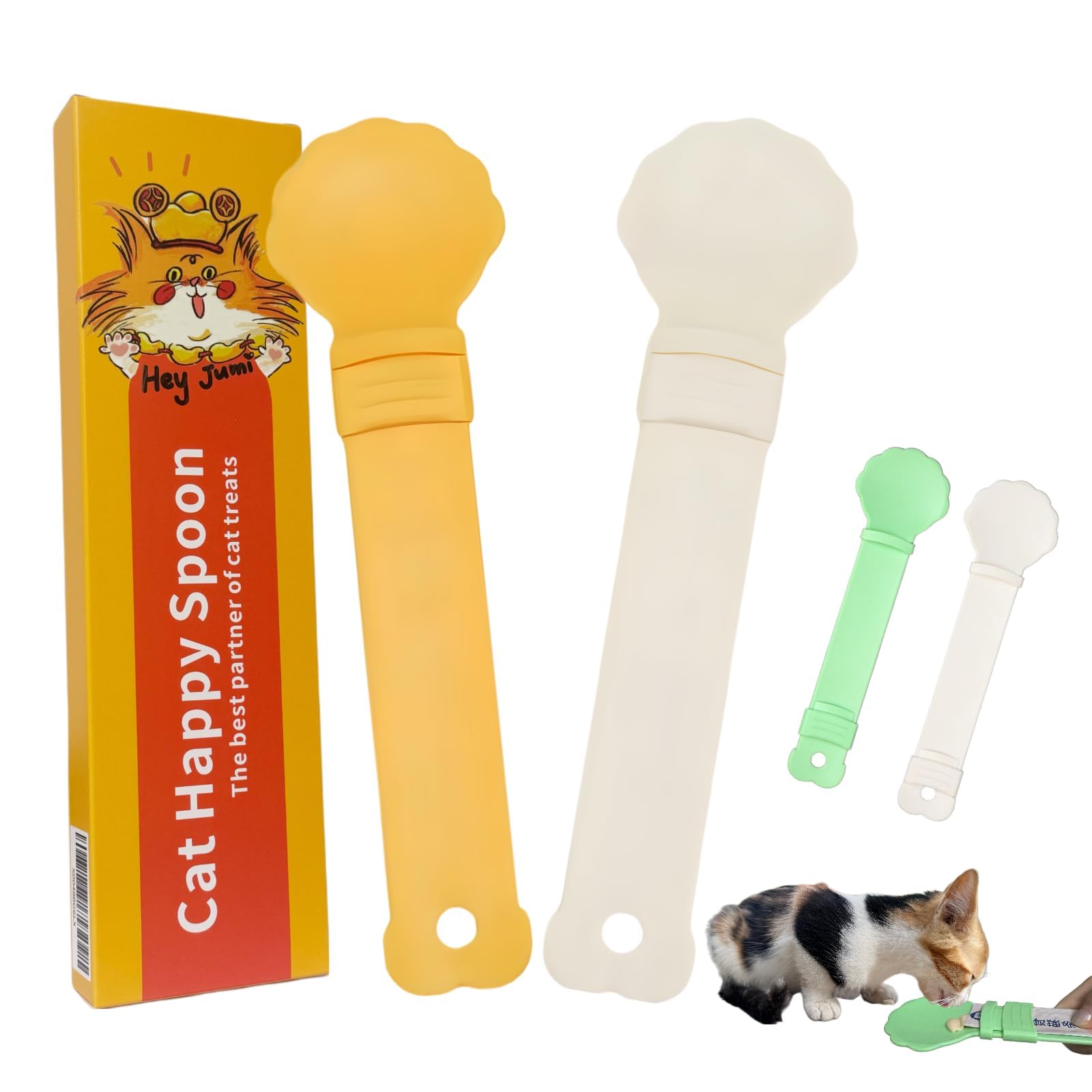 Hey Jumi cat-strip-feeder beige-green front view shows controlled cat treat portions at home.