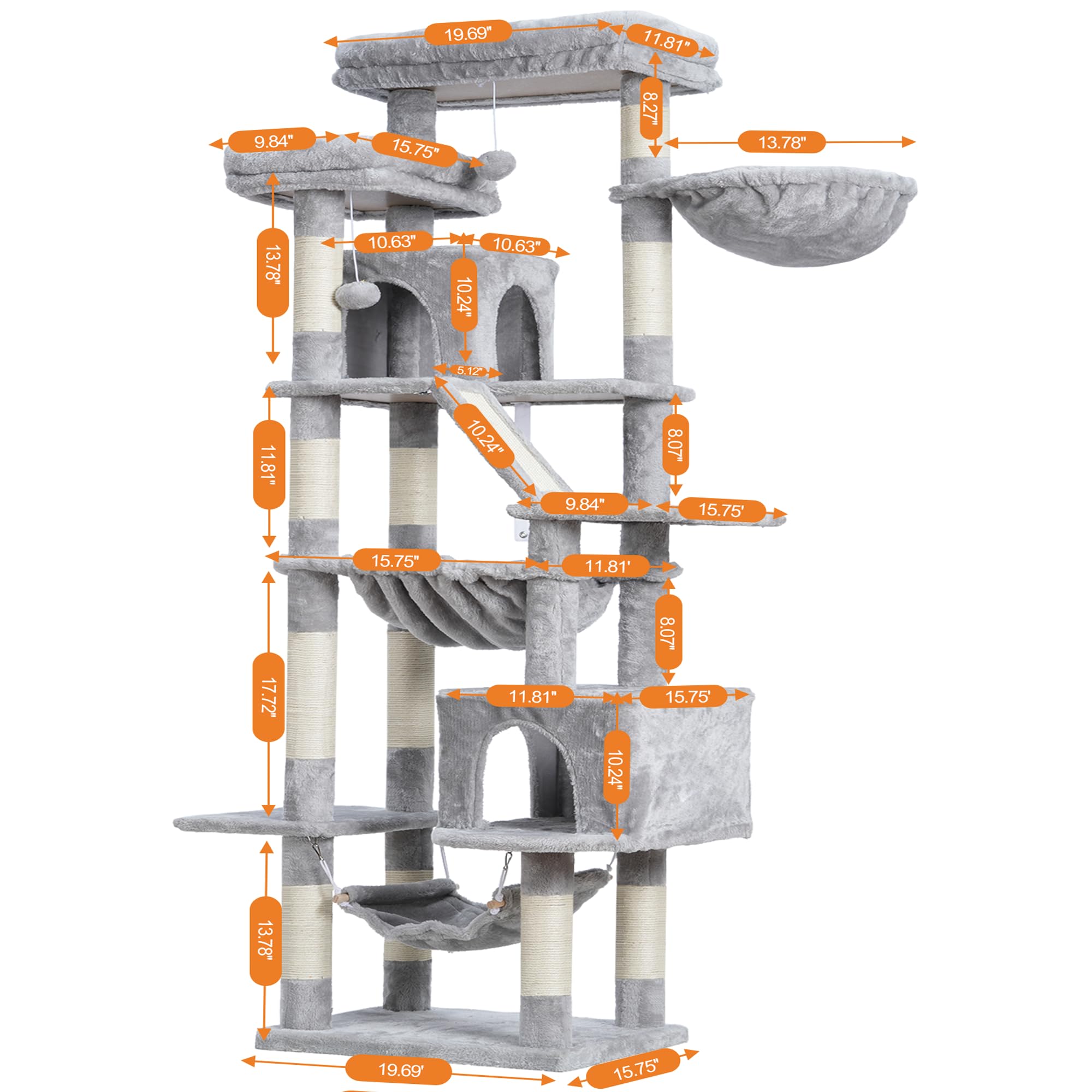 Heybly 71-inch tower viewed from side highlights spacious multi-level play area.