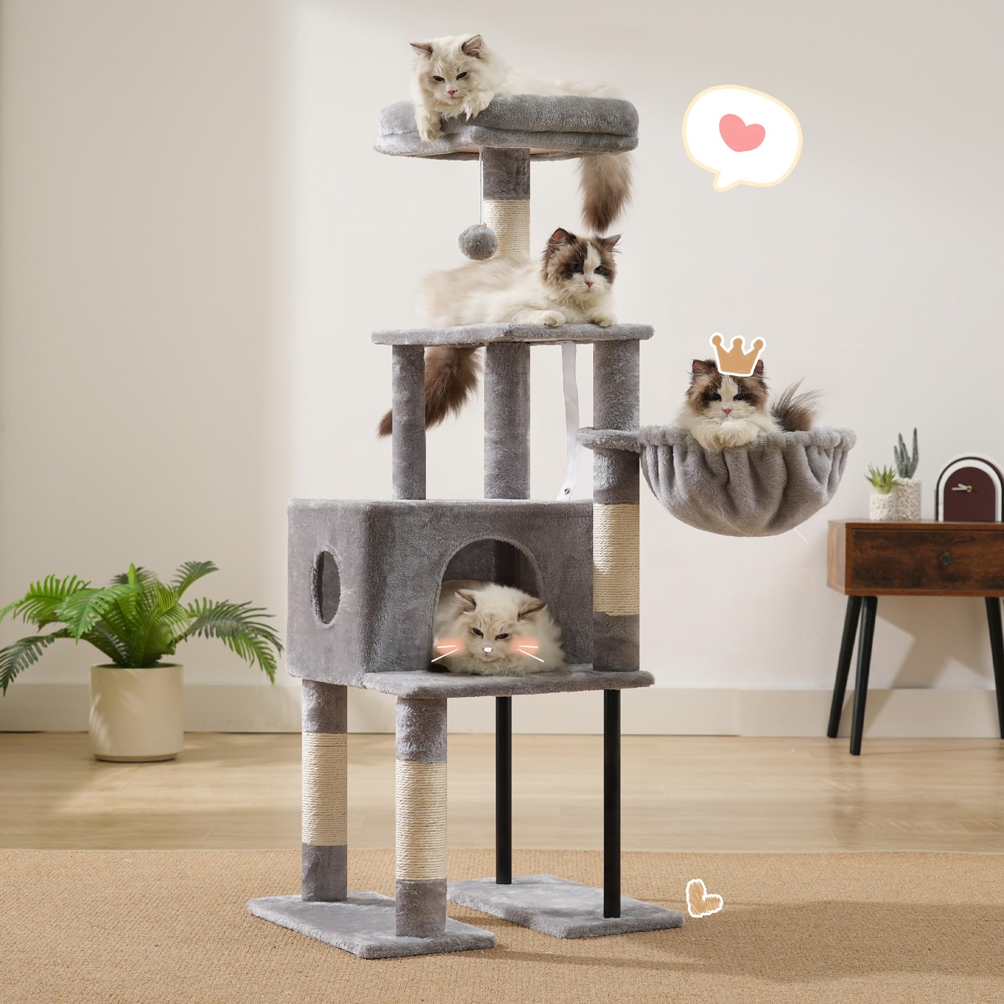Heybly cat tree anti-tip straps enhance safety during energetic play.