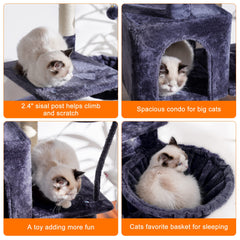 Heybly Cat Tree basket nest provides a secure, wrapped hideaway for comfort.