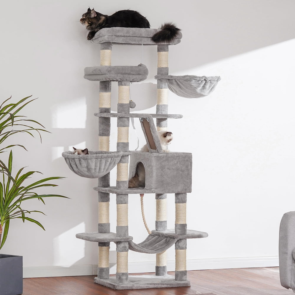 Heybly Cat Tree big cave hideaway provides private space for nap and retreat.