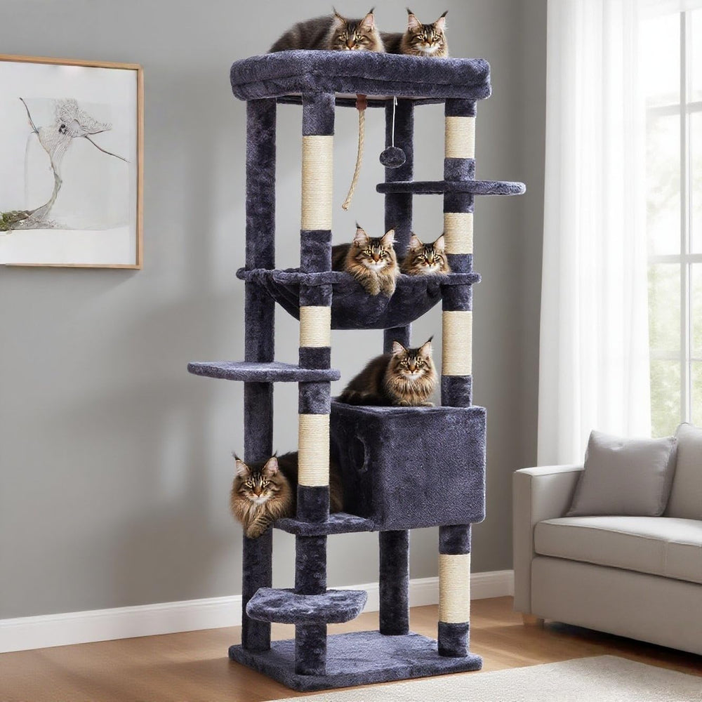 Heybly cat tree cozy basket underneath offers secure hideaway