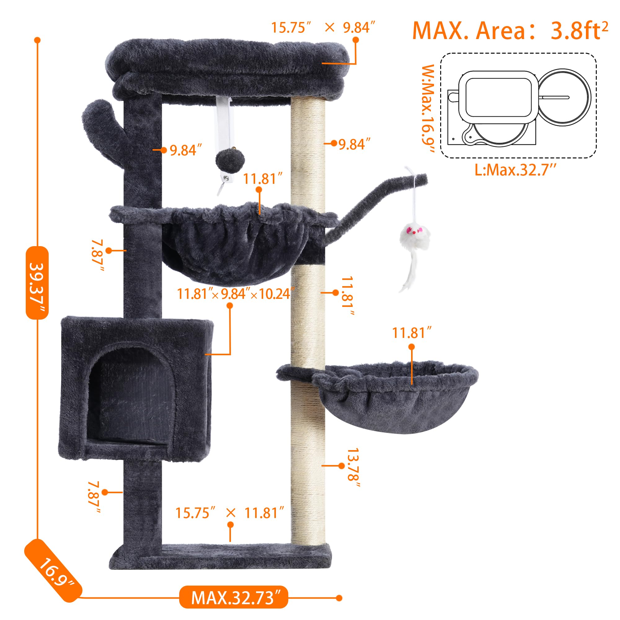 Heybly cat tree dangling bells provide interactive play encouragement for cats.
