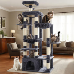 Heybly cat tree dual hammocks create cozy lounging zones for multiple cats.