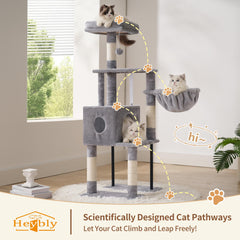 Heybly cat tree dual top platforms give two resting spots for multiple cats.