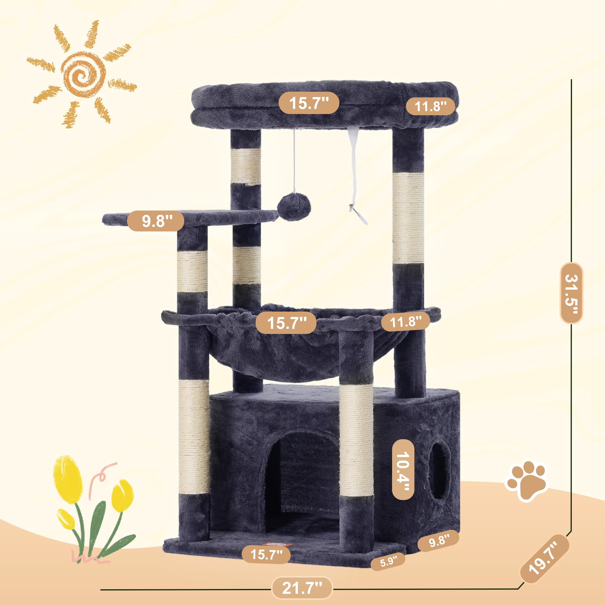Heybly cat tree easy assembly ensures quick setup and hassle free installation