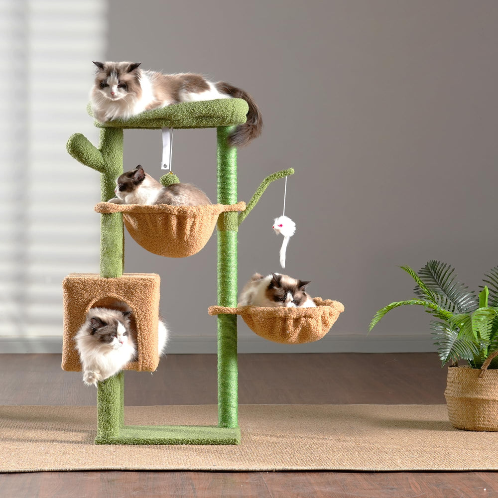 Heybly cat tree green sisal clad posts add natural look and durability