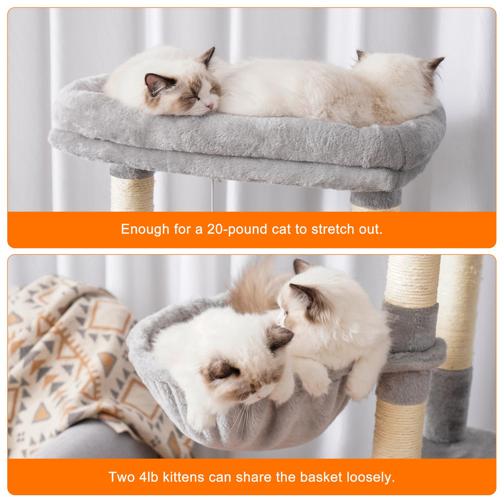 Heybly Cat Tree hammock invites relaxed lounging and a cozy nap.