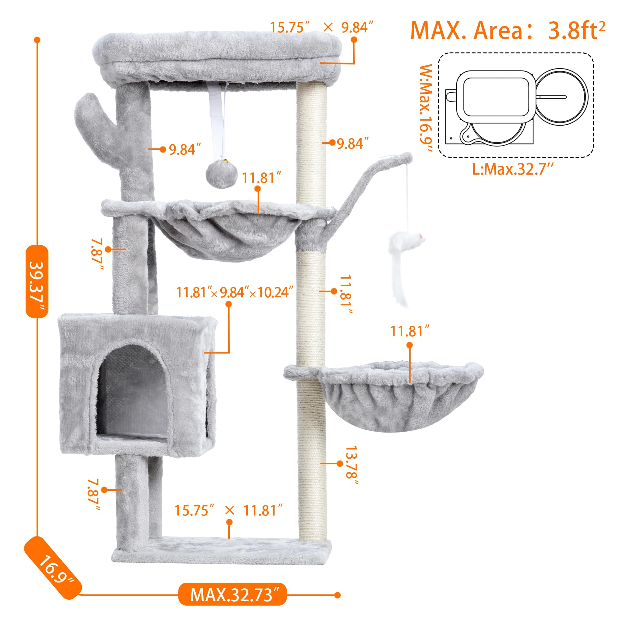 Heybly Cat Tree hanging baskets create private lounging spots