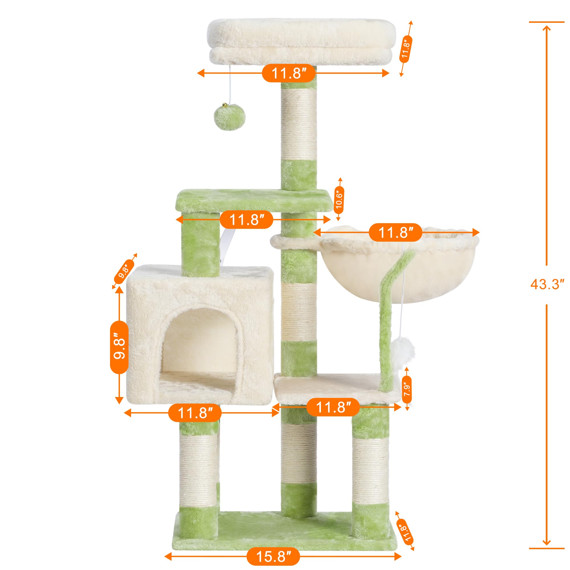 Heybly cat tree HCT004SGM anti-topple-device adds safety during active play.