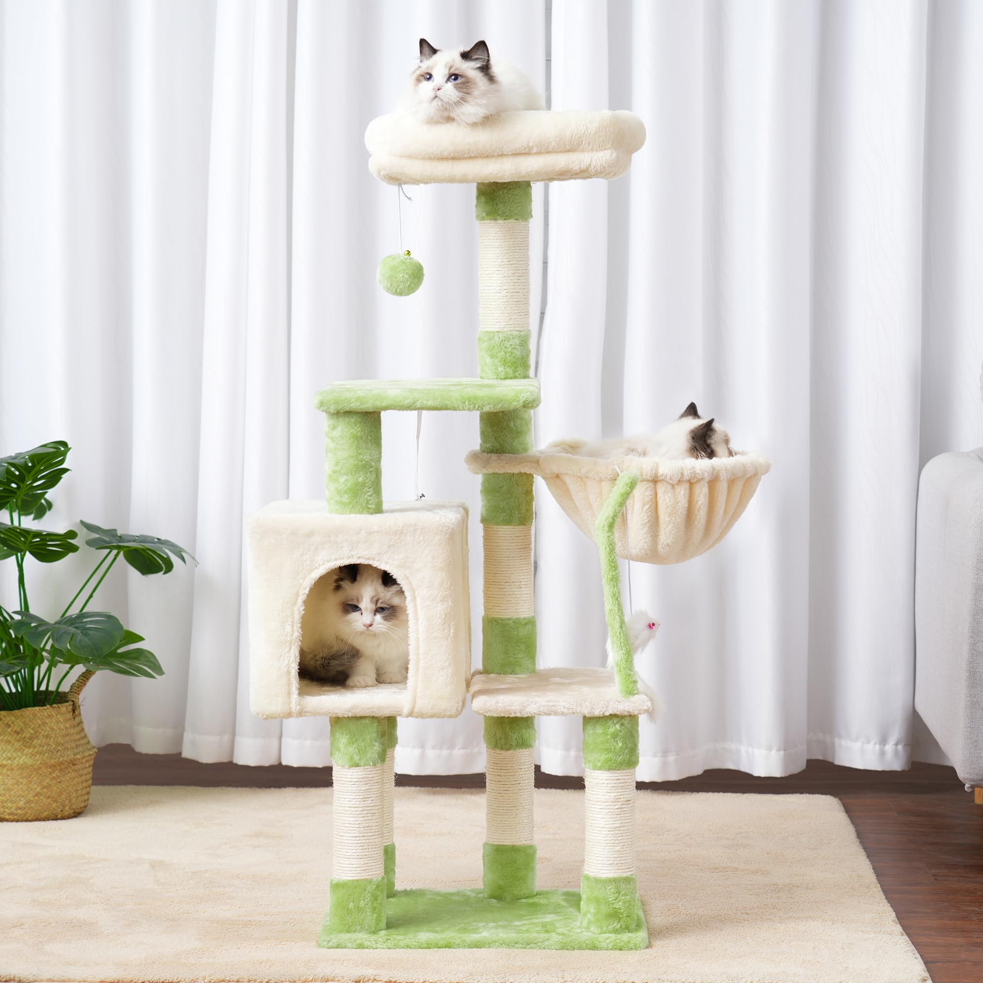 Heybly cat tree HCT004SGM living-room-setup shows stylish indoor play space.