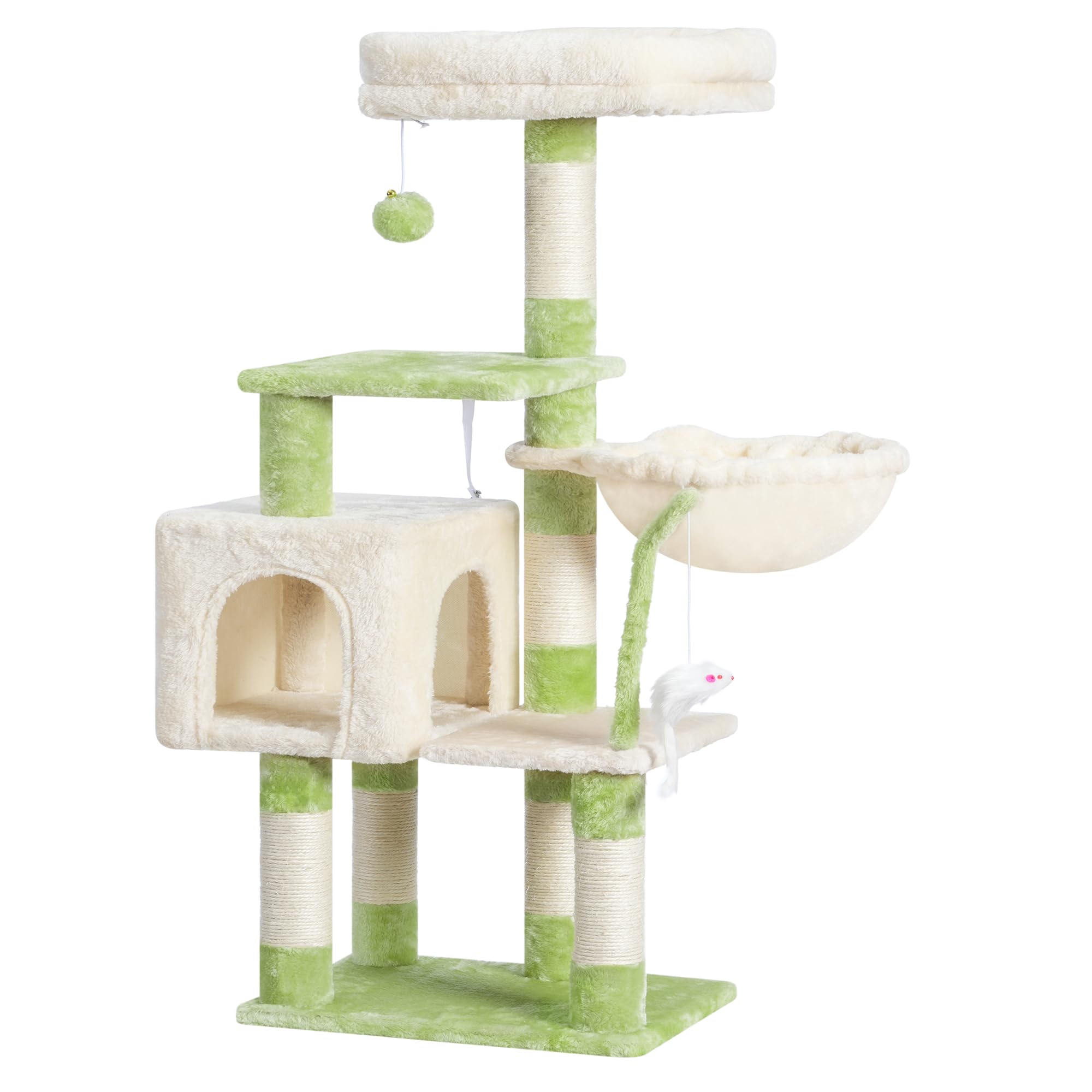 Heybly cat tree HCT004SGM plush-ball with bell offers quiet fun.