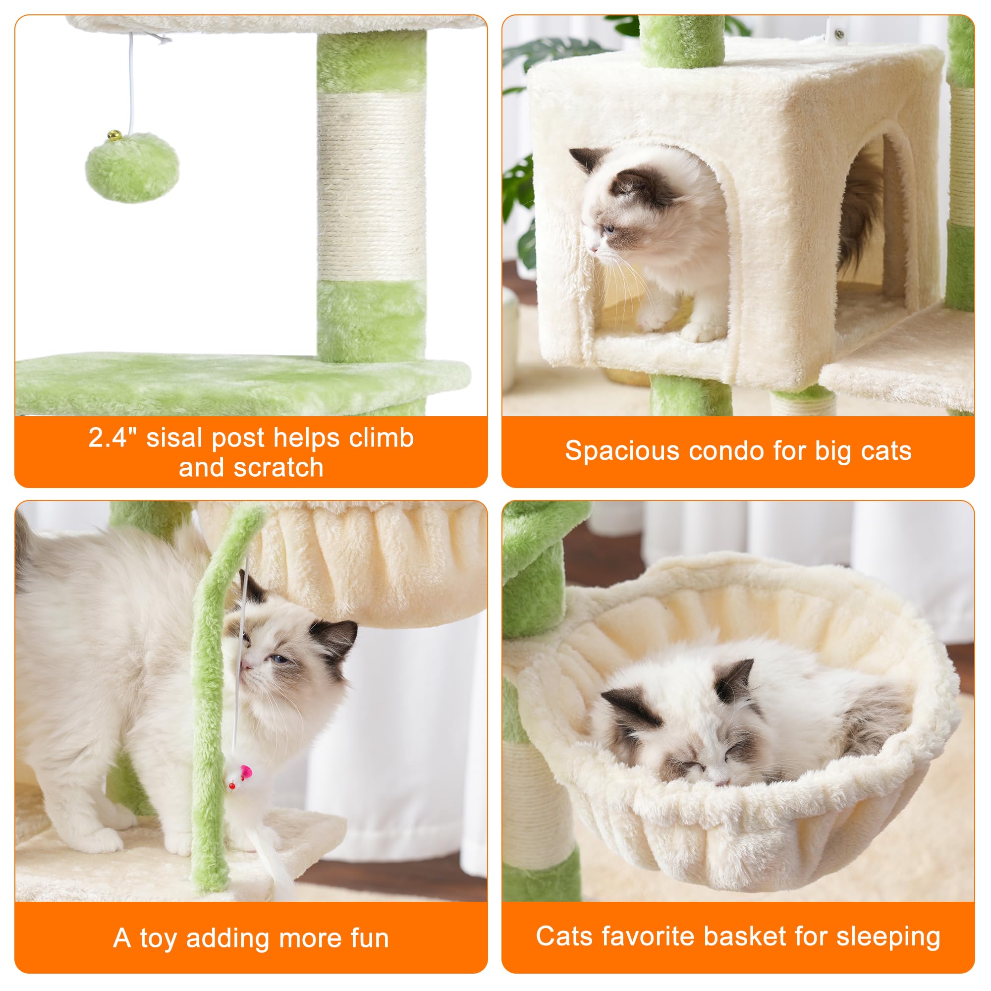 Heybly cat tree HCT004SGM plush-basket creates wrapped comfort space.