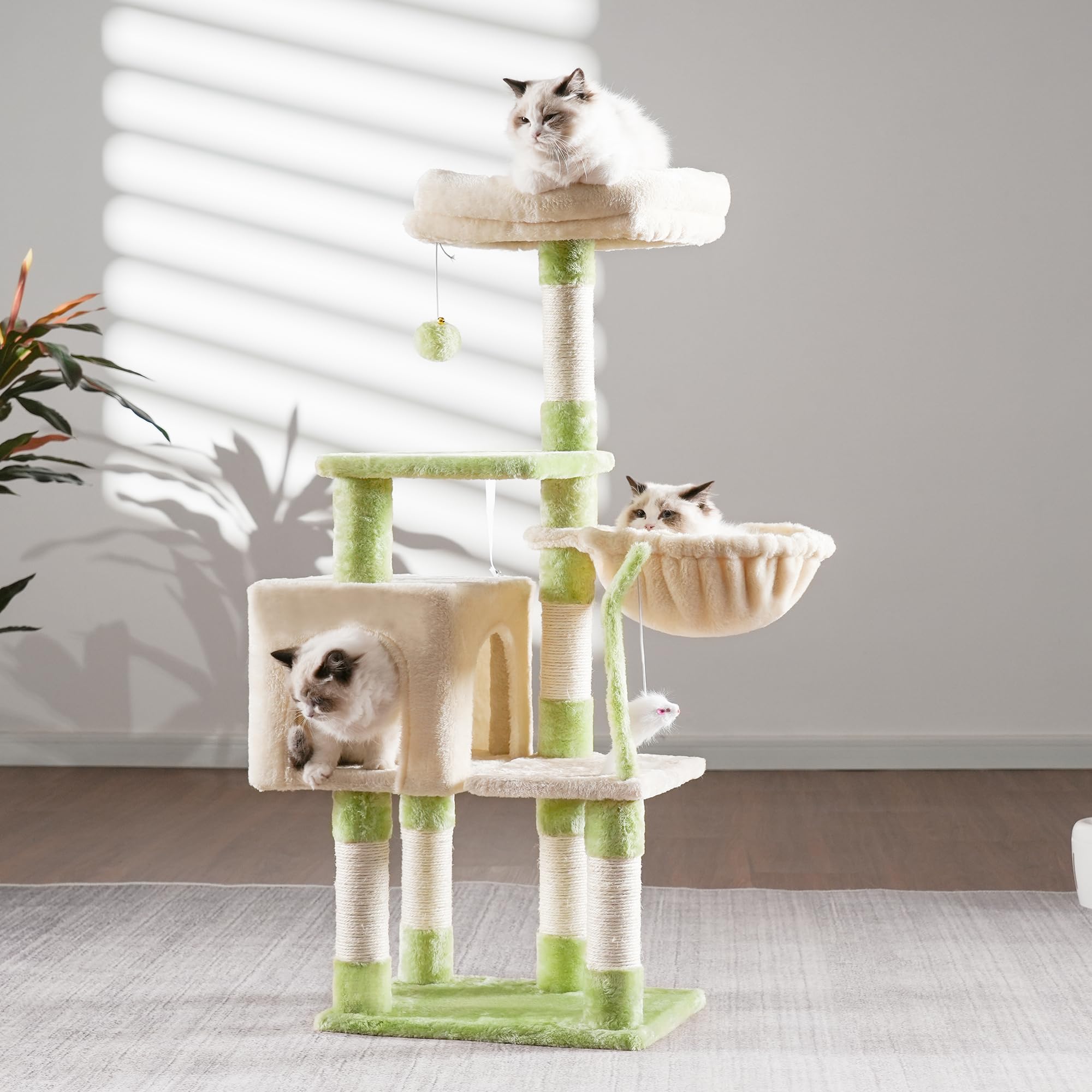 Heybly cat tree HCT004SGM sisal-posts for durable scratching and play.
