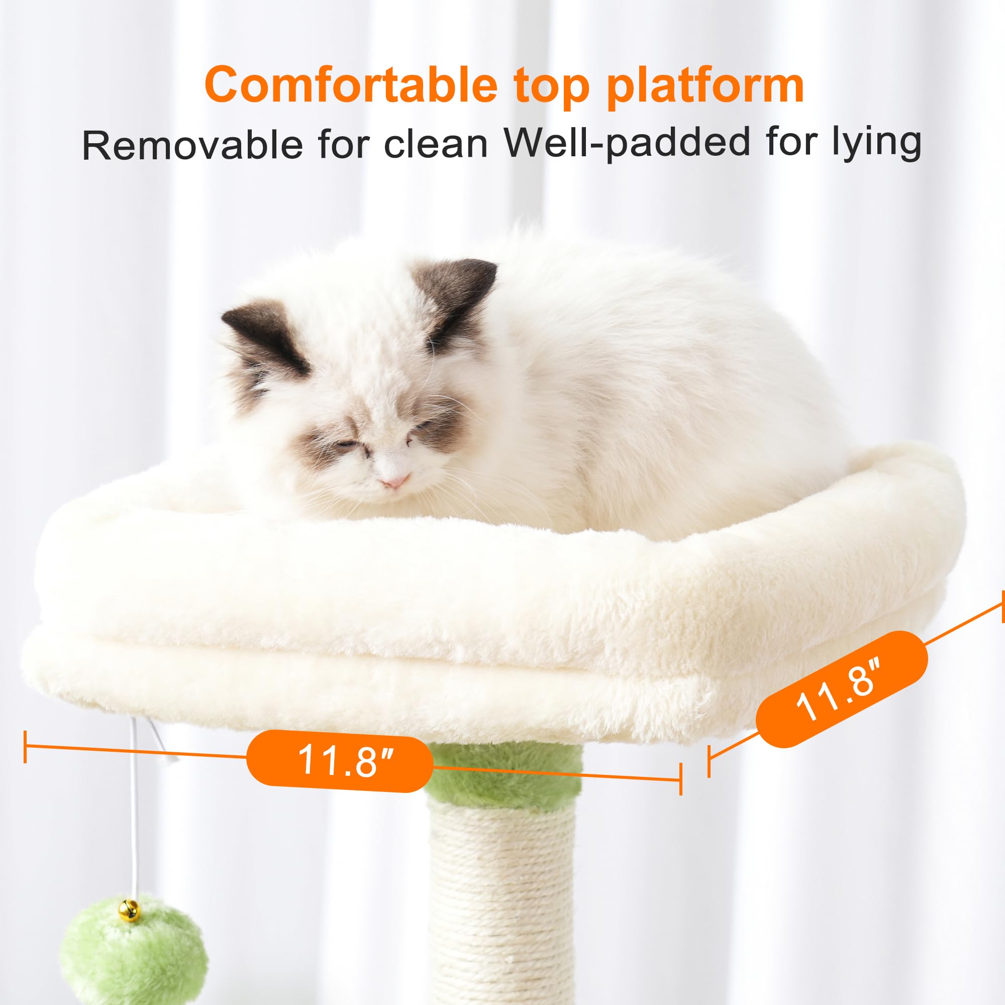 Heybly cat tree HCT004SGM teaser-stick boosts interactive play.