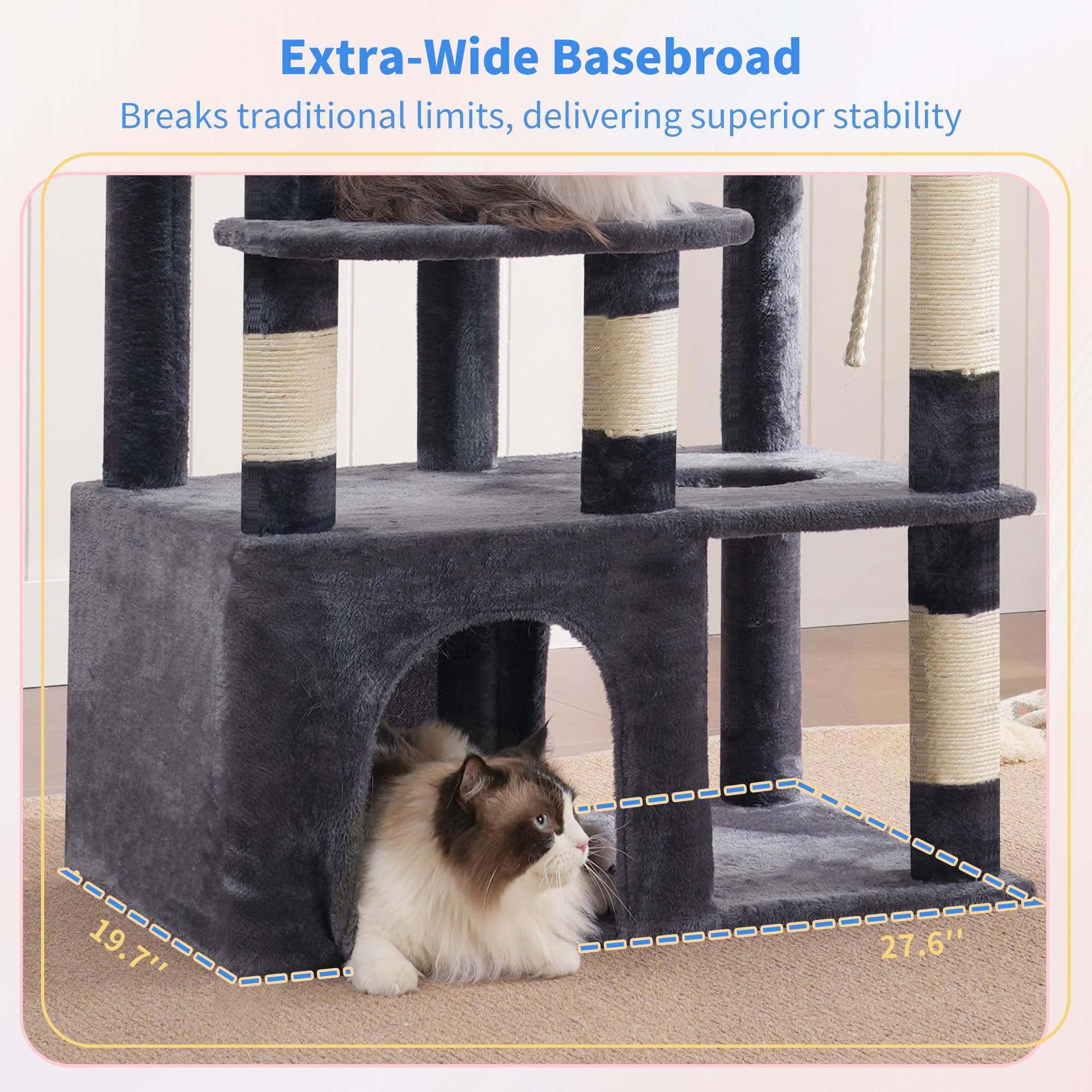 Heybly cat tree height 71 inches encourages climbing and energy release for big cats.