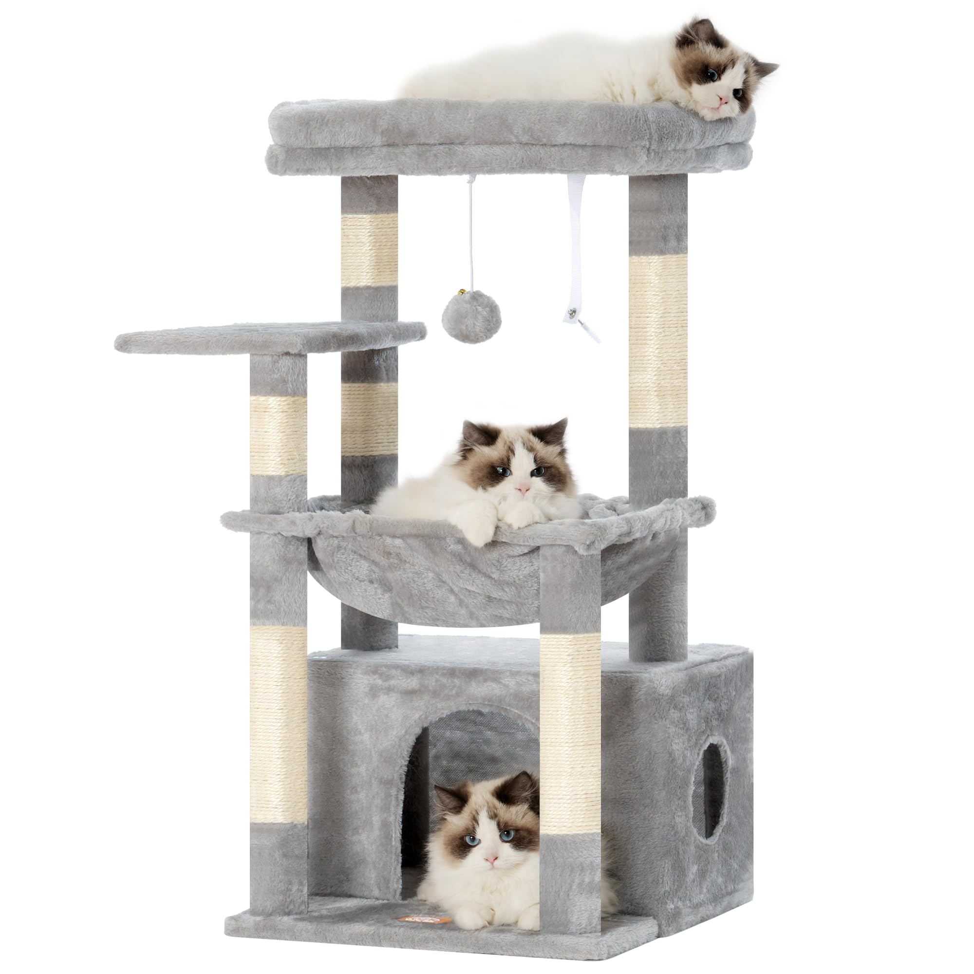 Heybly Cat Tree—large platform for comfy resting and playful lounging.