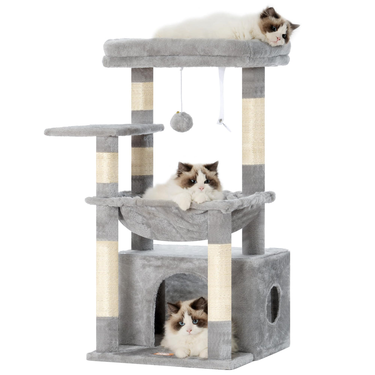 Heybly Cat Tree—large platform for comfy resting and playful lounging.