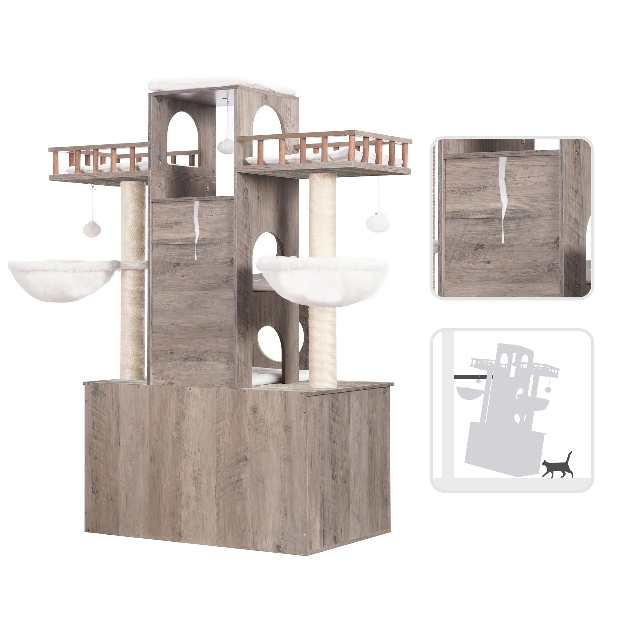 Heybly cat tree magnetic doors keep the enclosure closed and tidy for easy maintenance.