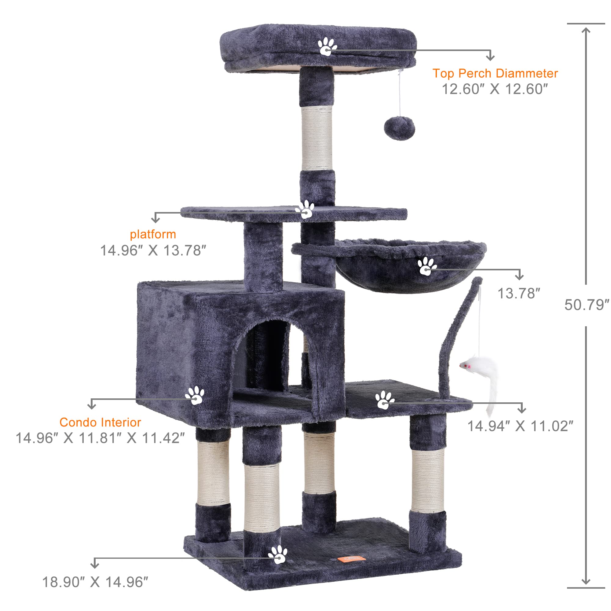 Heybly Cat Tree sisal posts encourage scratching and deter furniture damage.