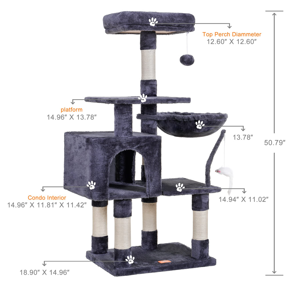 Heybly Cat Tree sisal posts encourage scratching and deter furniture damage.