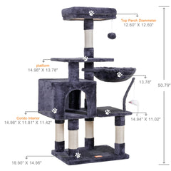 Heybly Cat Tree sisal posts encourage scratching and deter furniture damage.