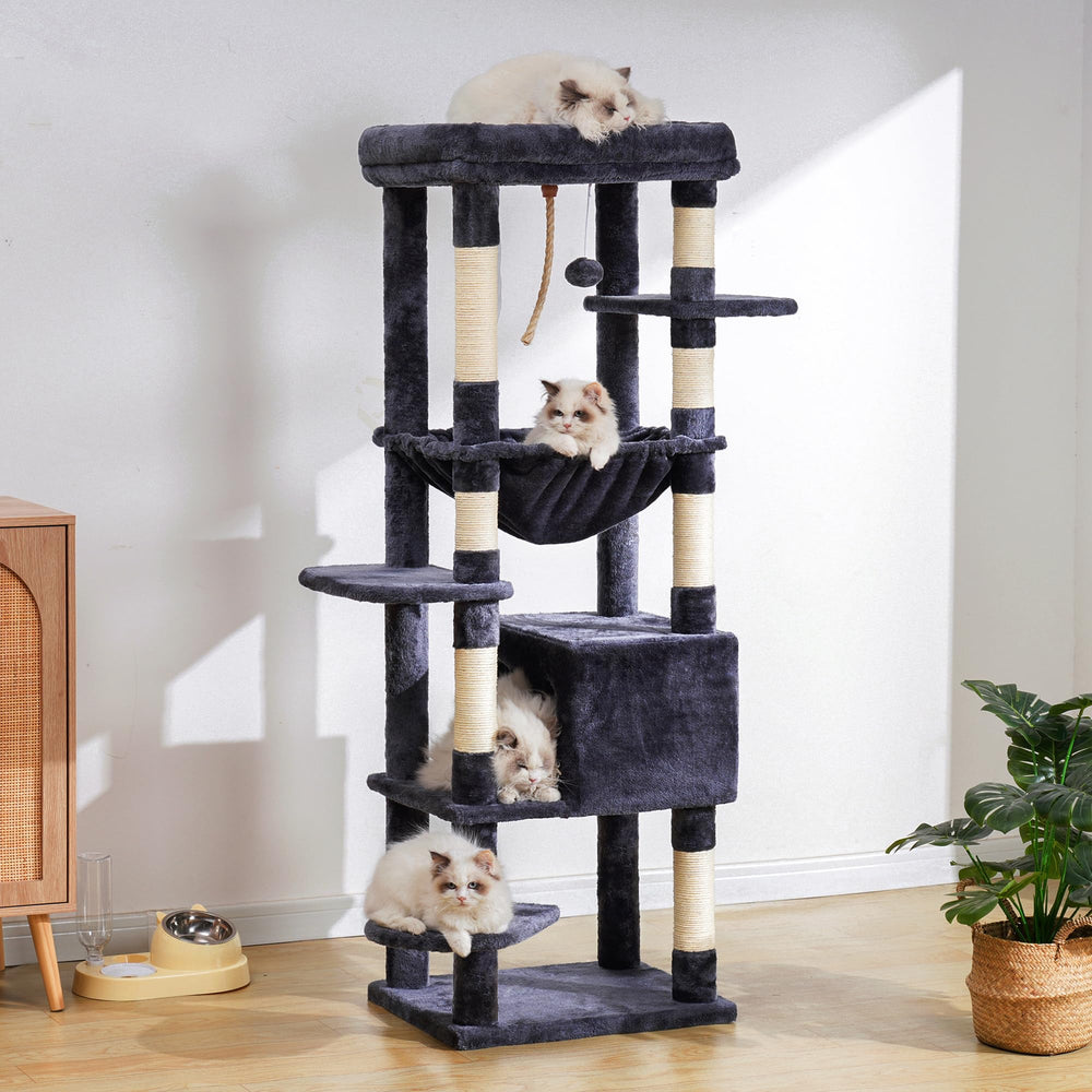 Heybly cat tree with sisal-wrapped posts invites scratching