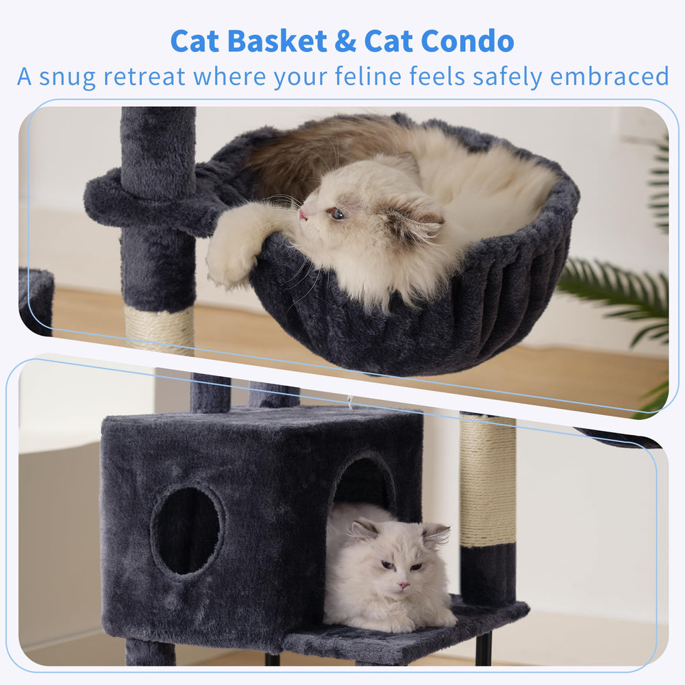 Heybly cat tree smoky gray anti-tip straps enhance stability.