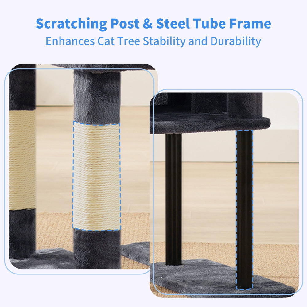 Heybly cat tree smoky gray easy-assemble design saves setup time.