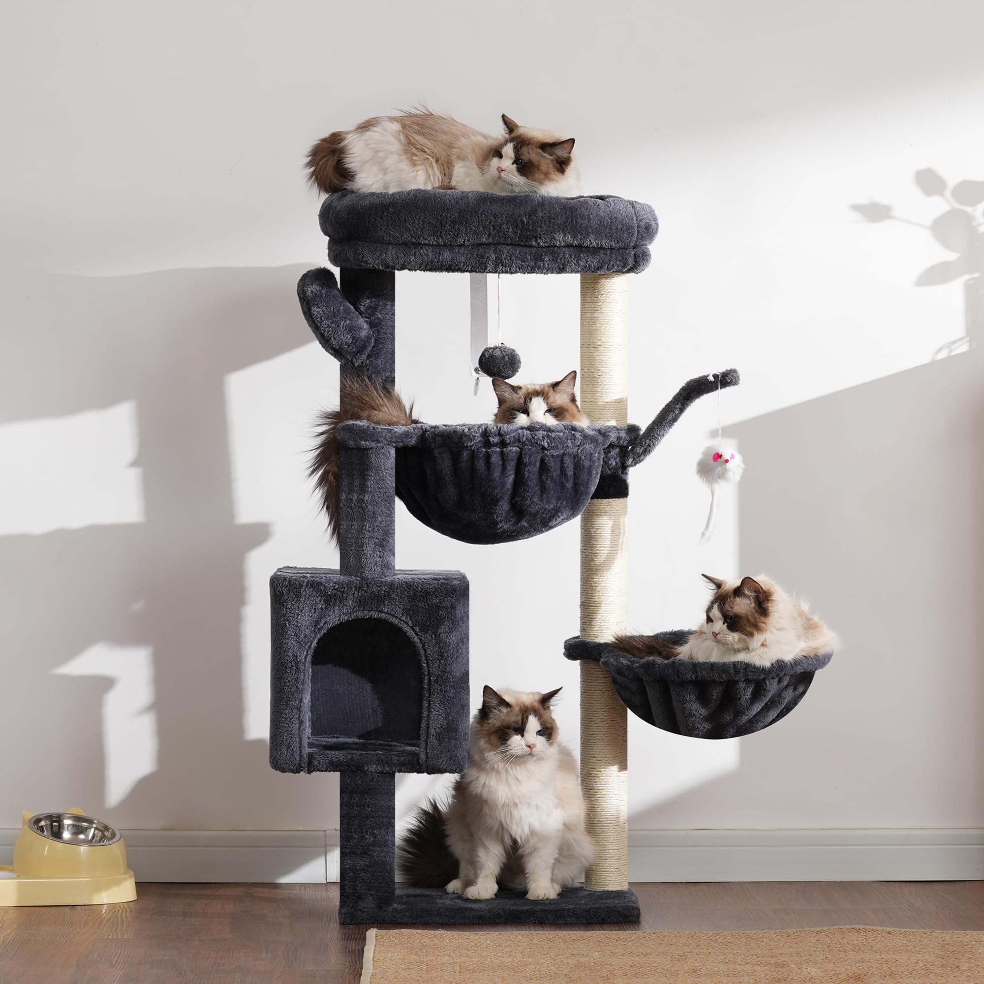 Heybly cat tree Smoky Gray design that complements modern interiors.