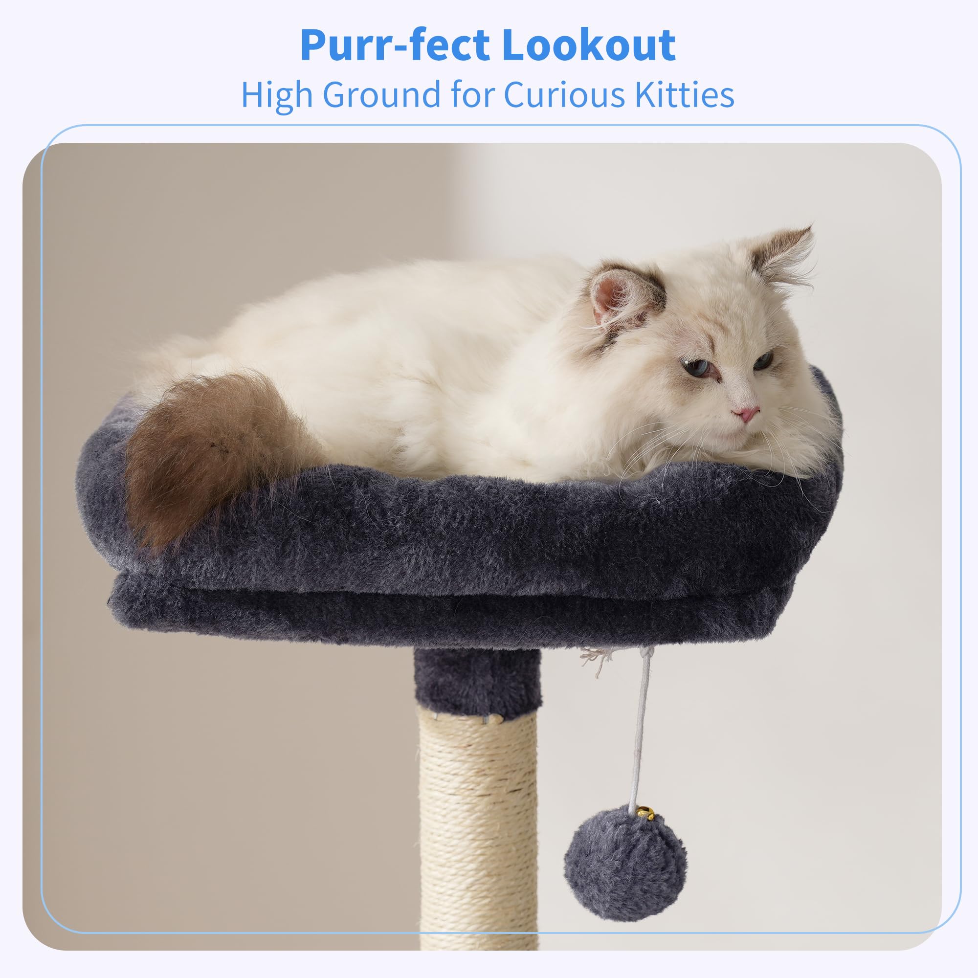 Heybly cat tree smoky gray iron frame supports indoor cats securely.