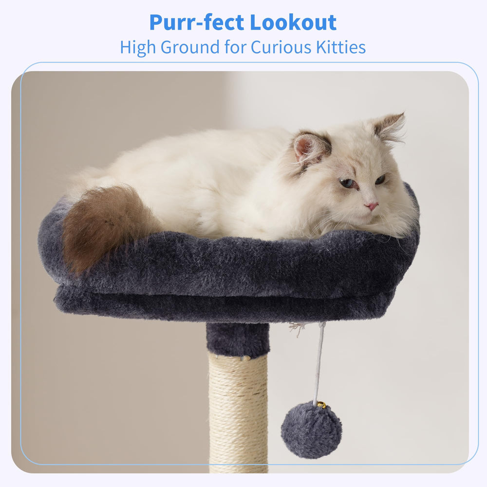Heybly cat tree smoky gray iron frame supports indoor cats securely.