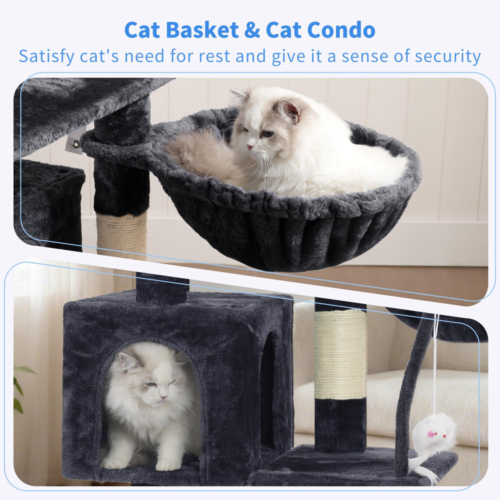 Heybly cat tree smoky gray sisal posts invite natural scratching and exercise