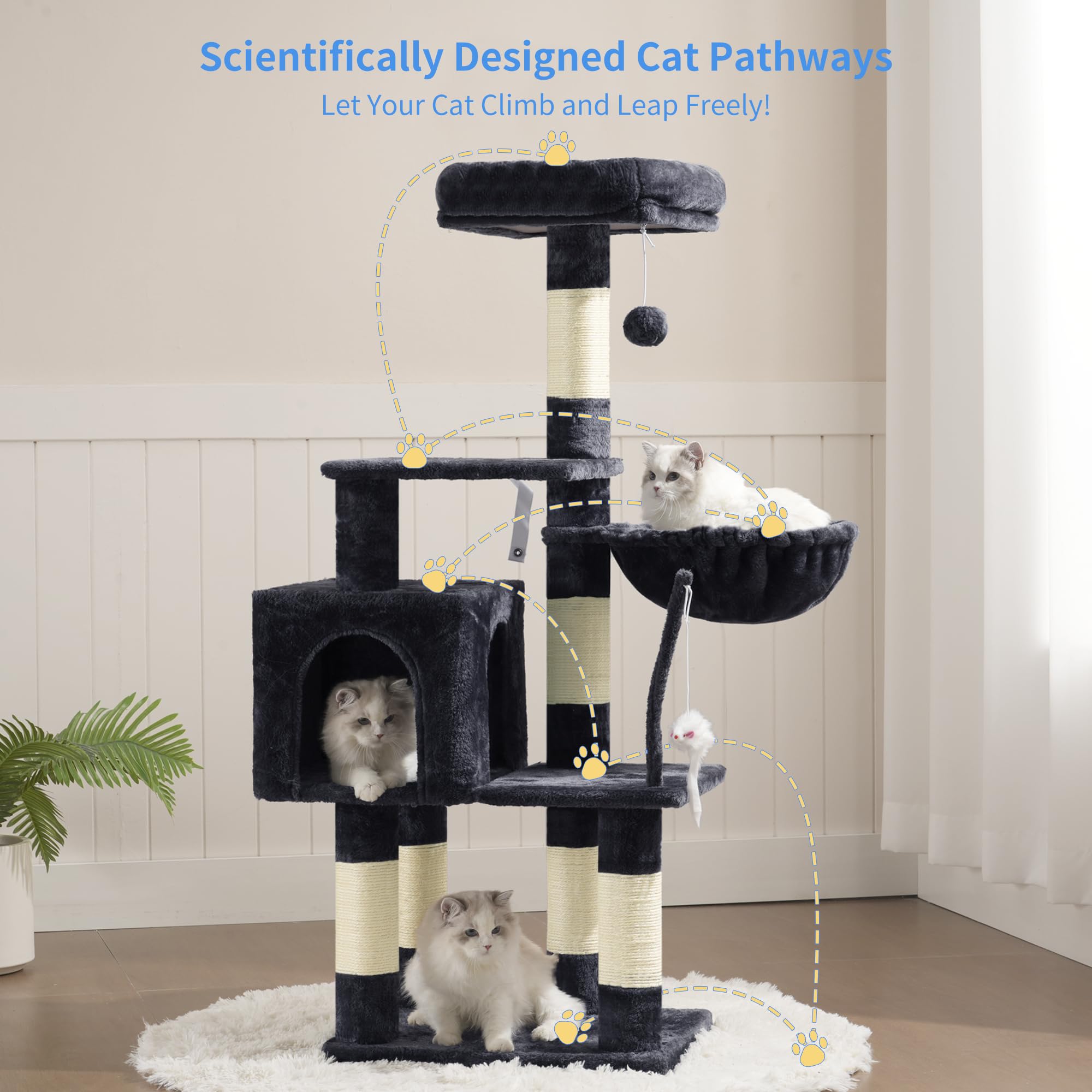 Heybly cat tree smoky gray teaser stick encourages interactive play