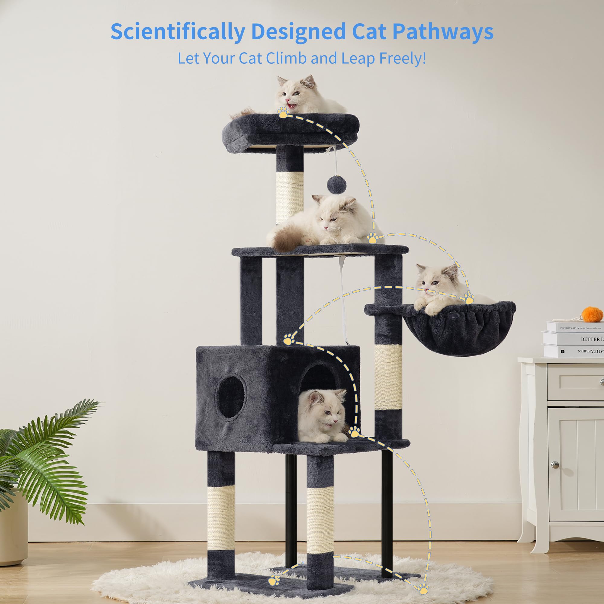 Heybly cat tree smoky gray second top perch provides extra resting space.
