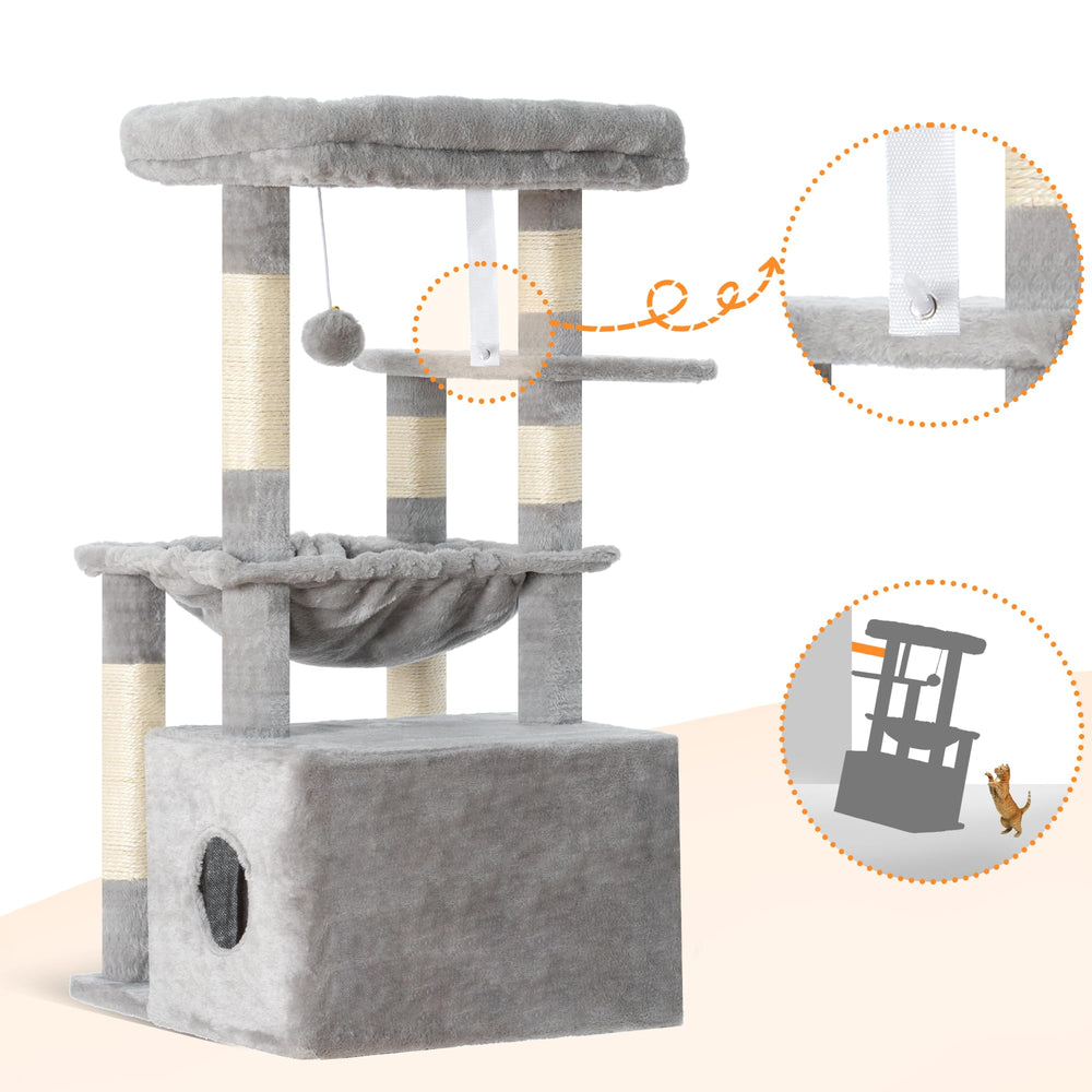 Heybly Cat Tree—soft fluff texture adds warmth and comfort.