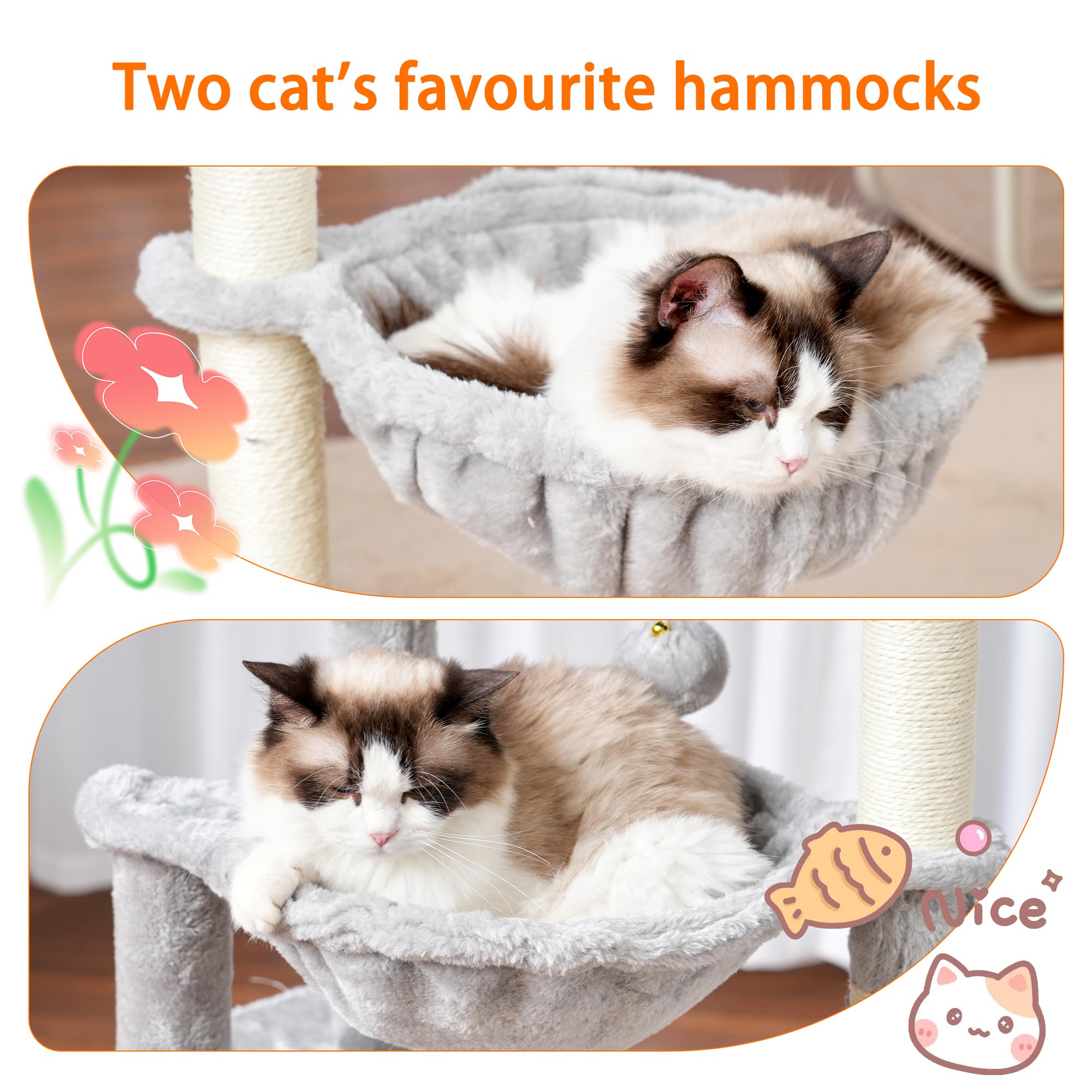 Heybly Cat Tree soft platform offers a comfy nap perch