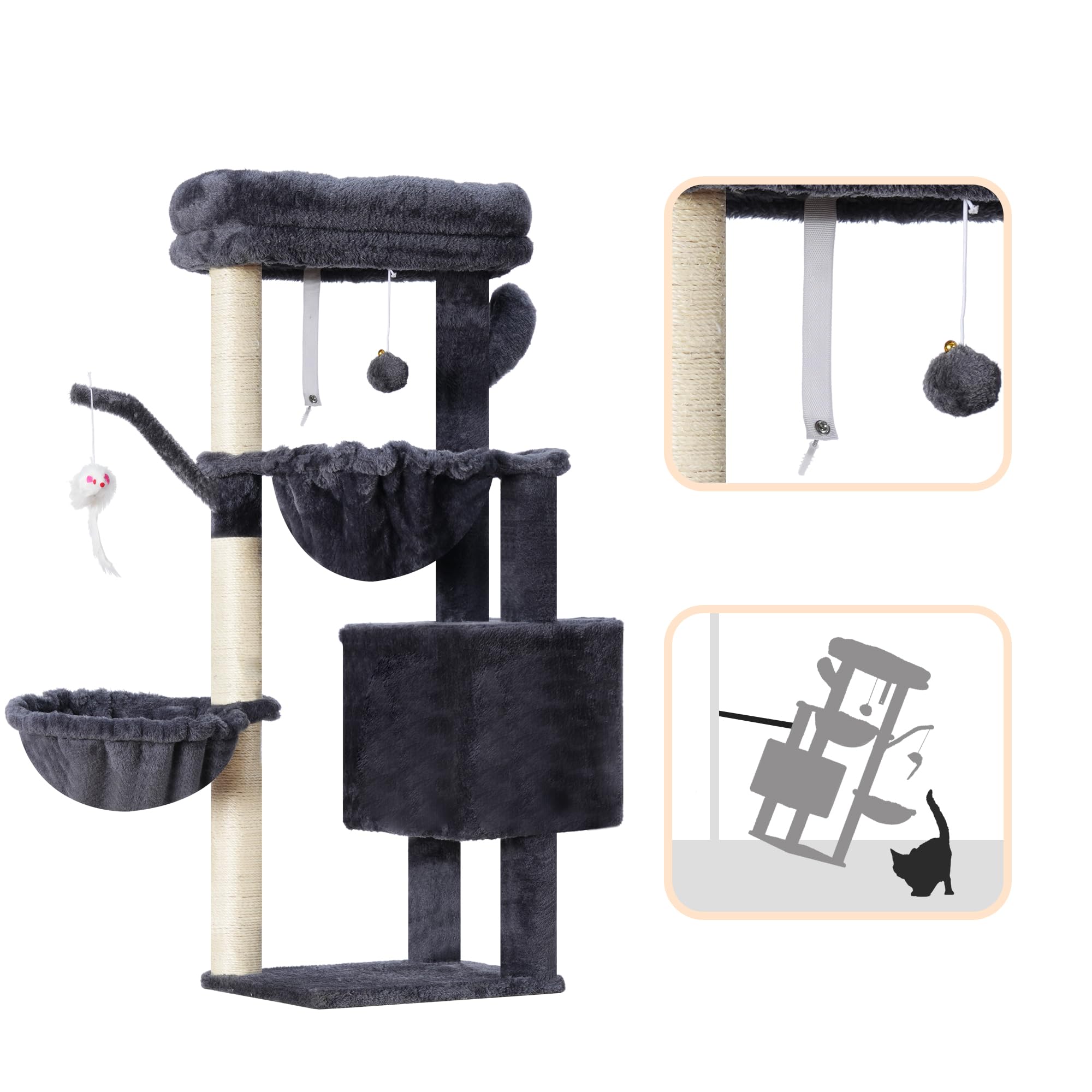 Heybly cat tree soft platform for comfortable lounging after activity.