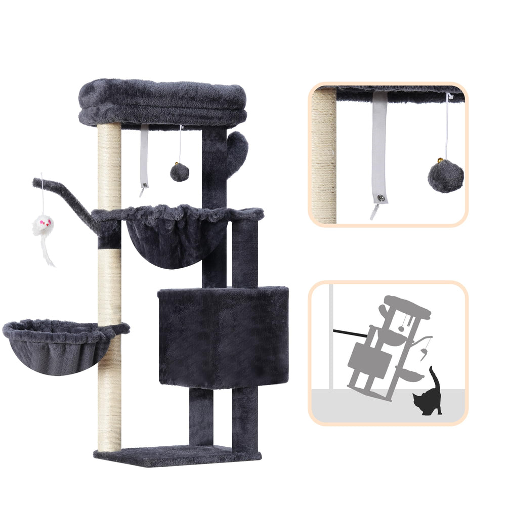 Heybly cat tree soft platform for comfortable lounging after activity.