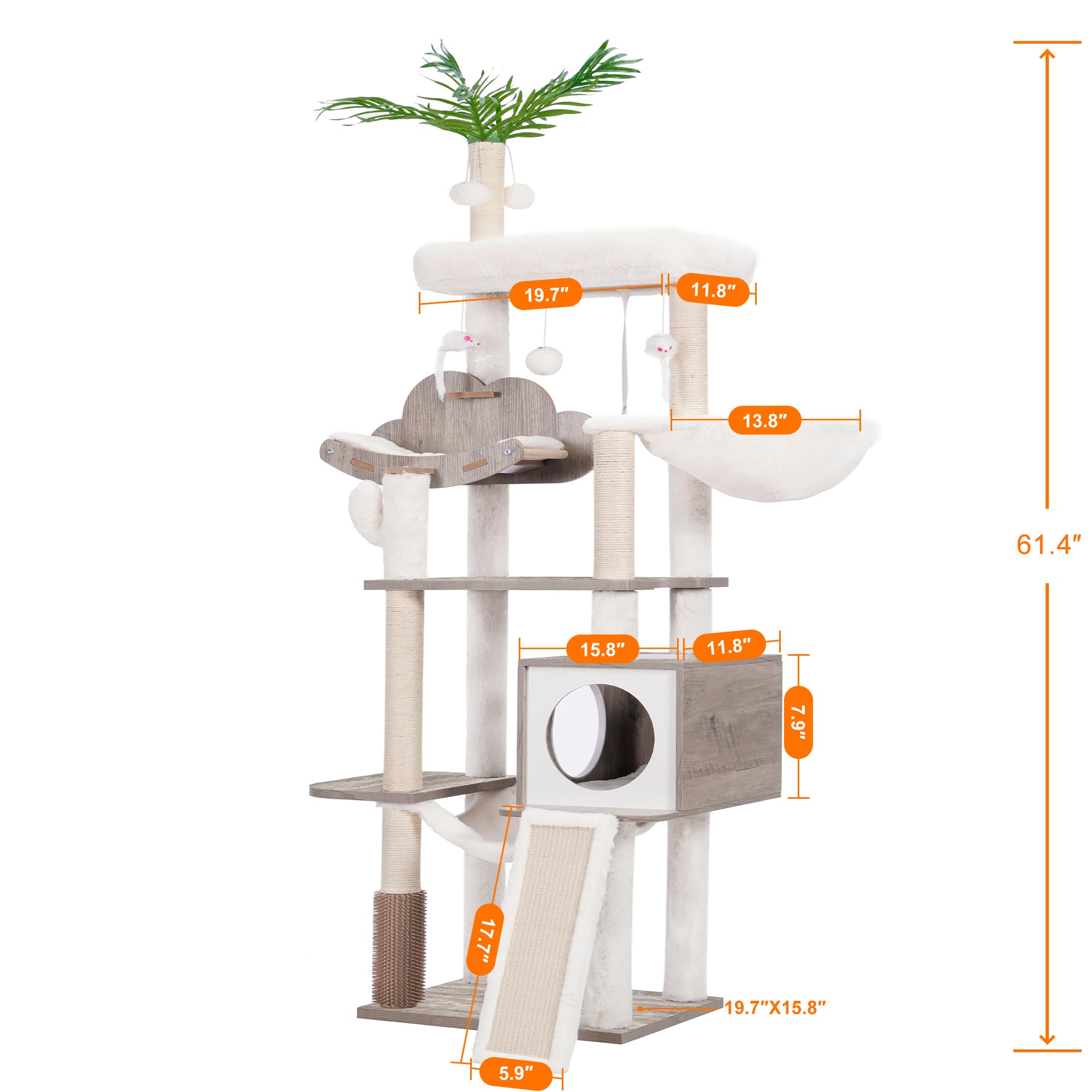 Heybly cat tree spacious platform supports large cats with safe upper-view perches.